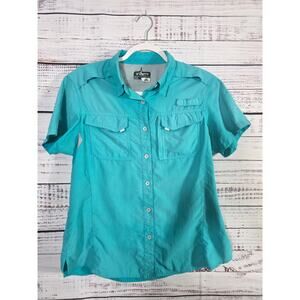 Habit Outdoors Men's Short Sleeve Fishing Shirt Turquoise Button Front Vented L